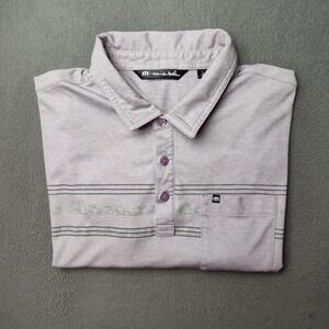 Travis Mathew Polo Shirt Men Large Lavender Heather Chest Stripe Golf Pima Blend
